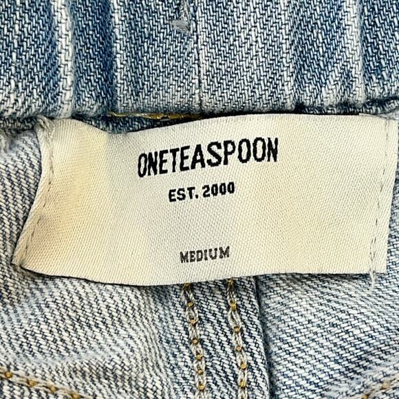 One Teaspoon Women Medium Shabbies Lt Blue Drawstring Jeans Distressed Cropped - Picture 3 of 5